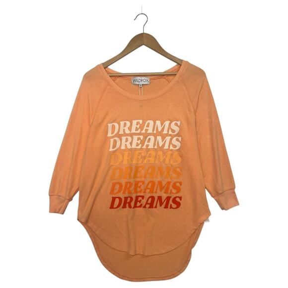 New Wildfox Top Womens Small Orange Dream Shaley Raglan Round Neck Cozy Beach - Picture 2 of 16